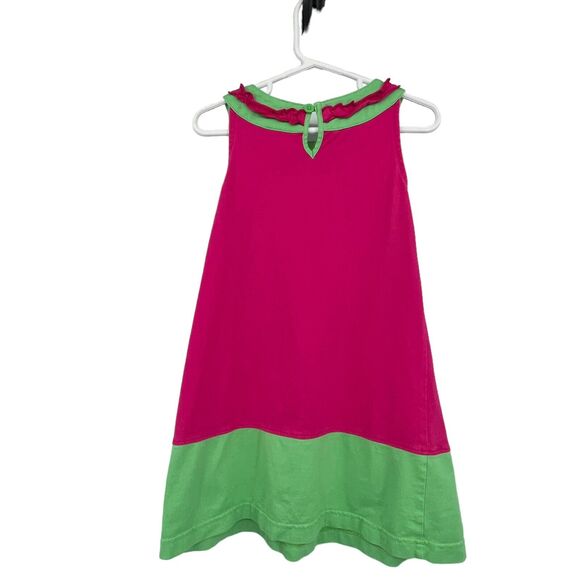 Hanna Andersson‎ Pink Green Colorblock Ruffle Tank Dress Cotton 4t - Picture 2 of 4